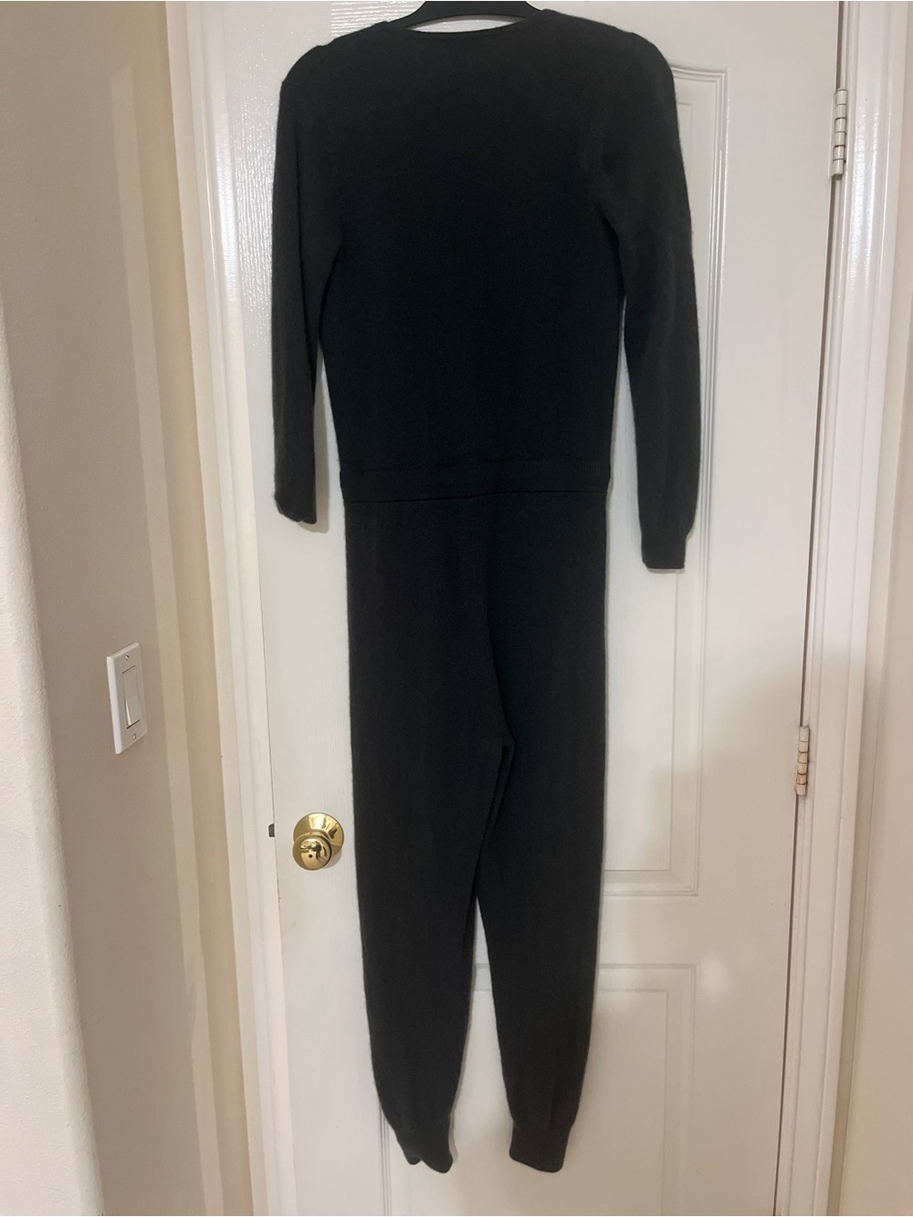 Aqua Black Long-Sleeve Knit Jumpsuit